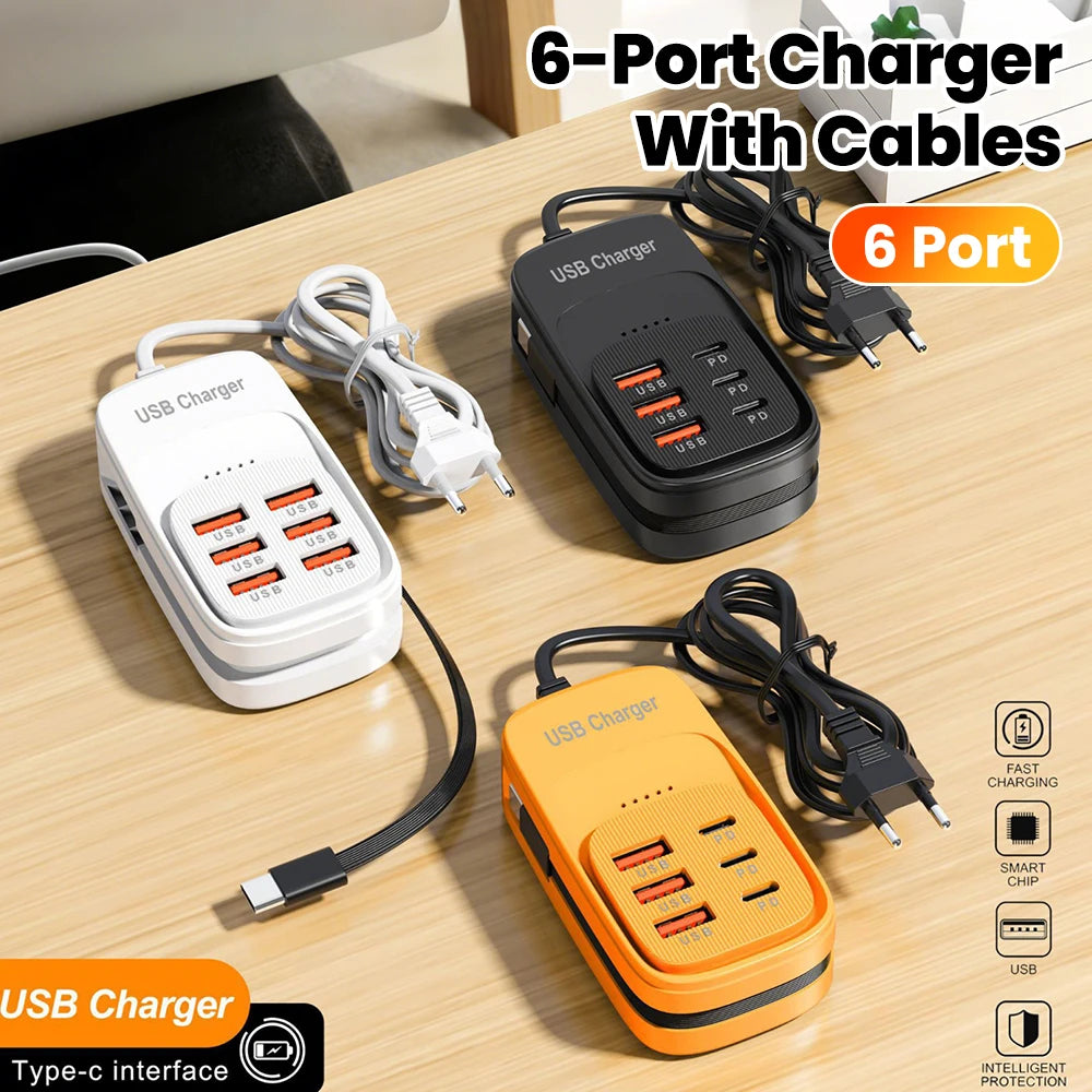 Estación de Carga USB 6 en 1 con Carga Rápida