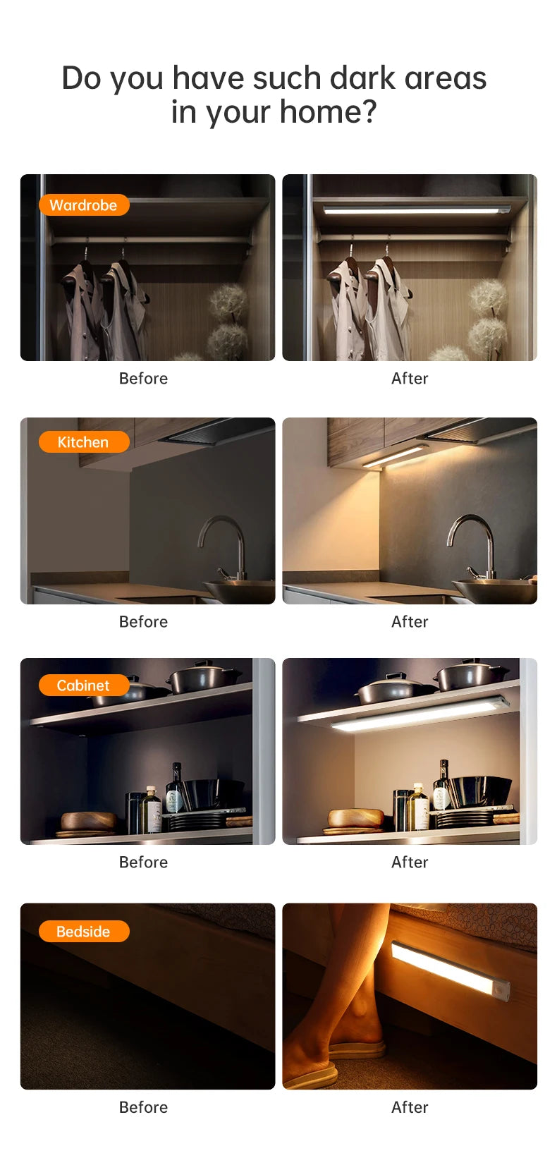 Luz LED Recargable USB con Sensor de Movimiento 50 cm