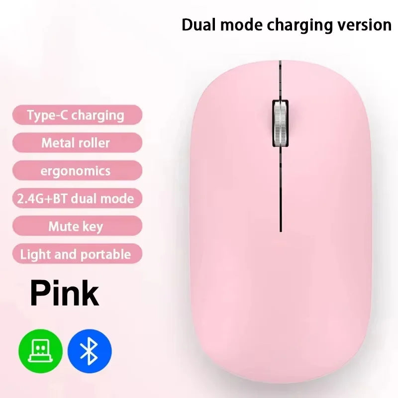 Mouse Inalámbrico Recargable Bluetooth y 2.4G Silencioso con Carga USB Tipo C