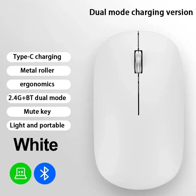 Mouse Inalámbrico Recargable Bluetooth y 2.4G Silencioso con Carga USB Tipo C