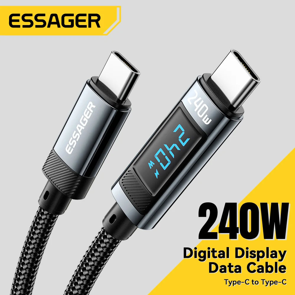 Cable USB-C a USB-C Essager 240W con Pantalla Digital, Carga Rápida