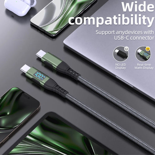 Cable USB-C a USB-C 100W Carga Rápida PD con Pantalla LED Digital