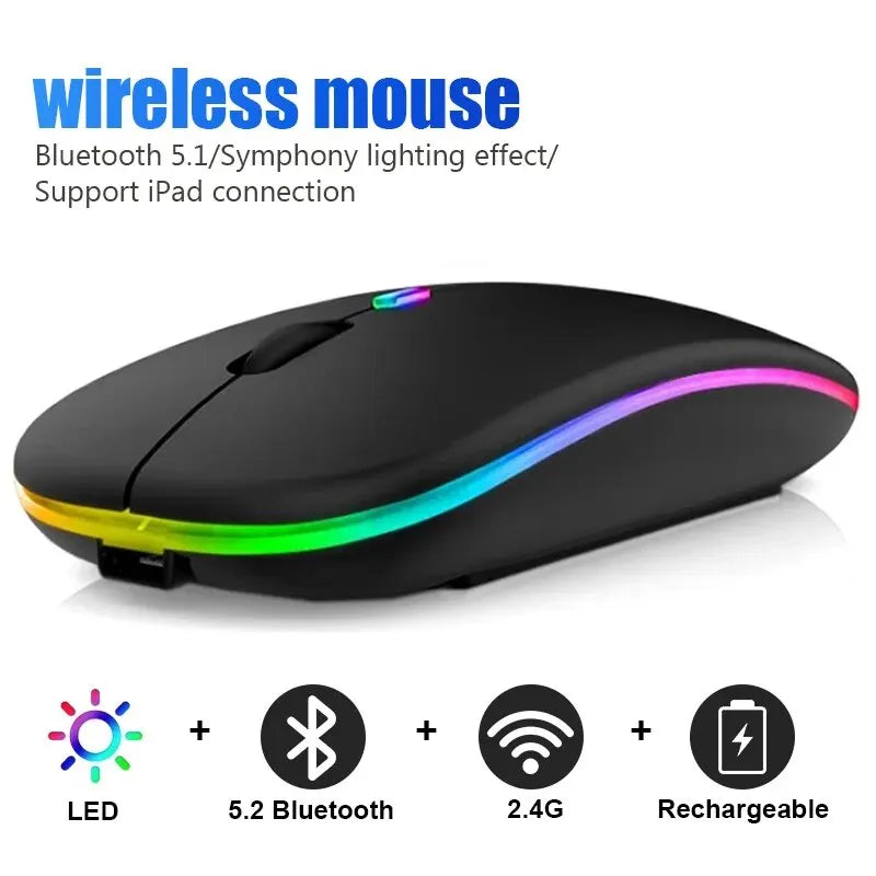 Mouse Inalámbrico RGB Recargable Bluetooth 5.0 para laptop y PC