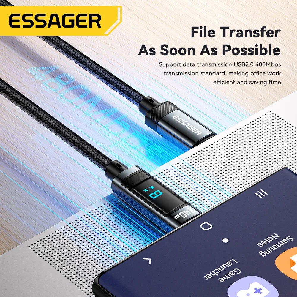 Cable USB-C a USB-C Essager 240W con Pantalla Digital, Carga Rápida