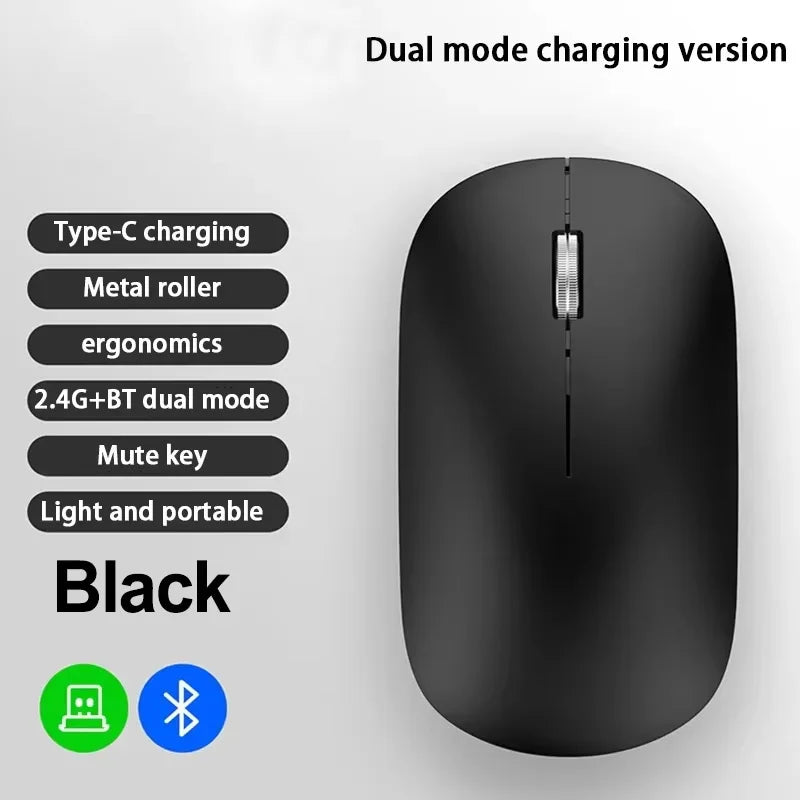 Mouse Inalámbrico Recargable Bluetooth y 2.4G Silencioso con Carga USB Tipo C