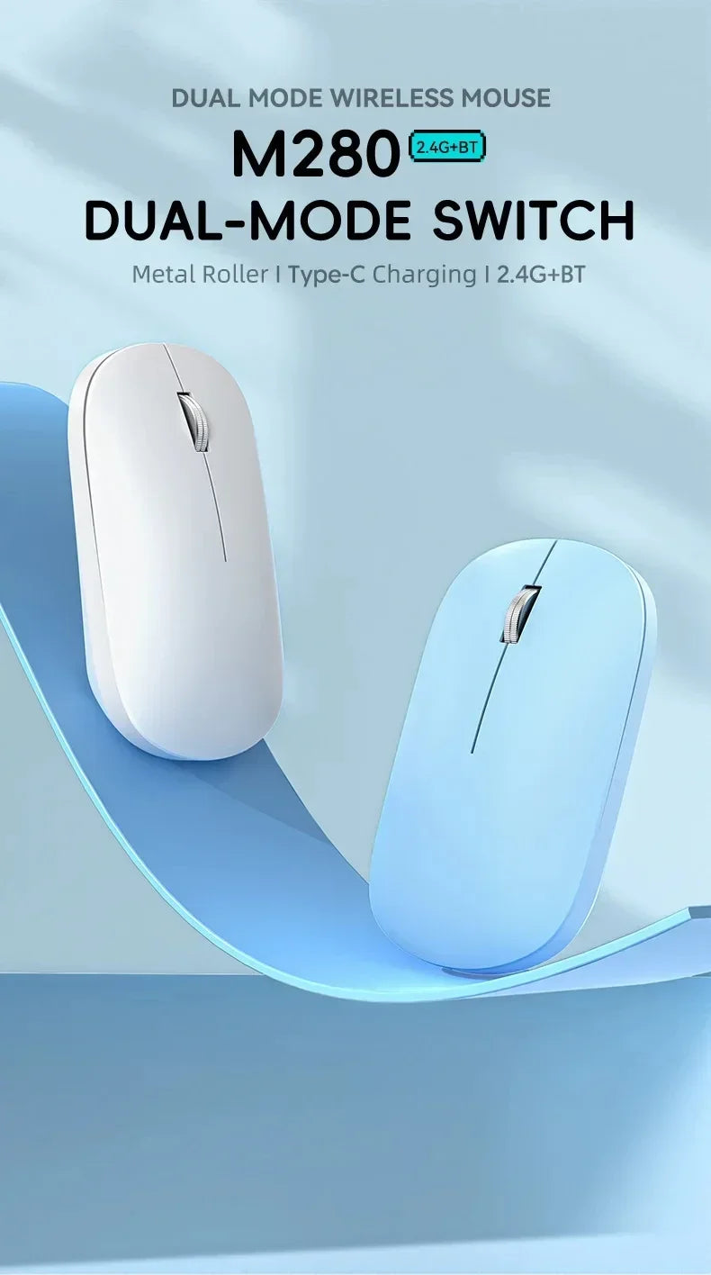 Mouse Inalámbrico Recargable Bluetooth y 2.4G Silencioso con Carga USB Tipo C