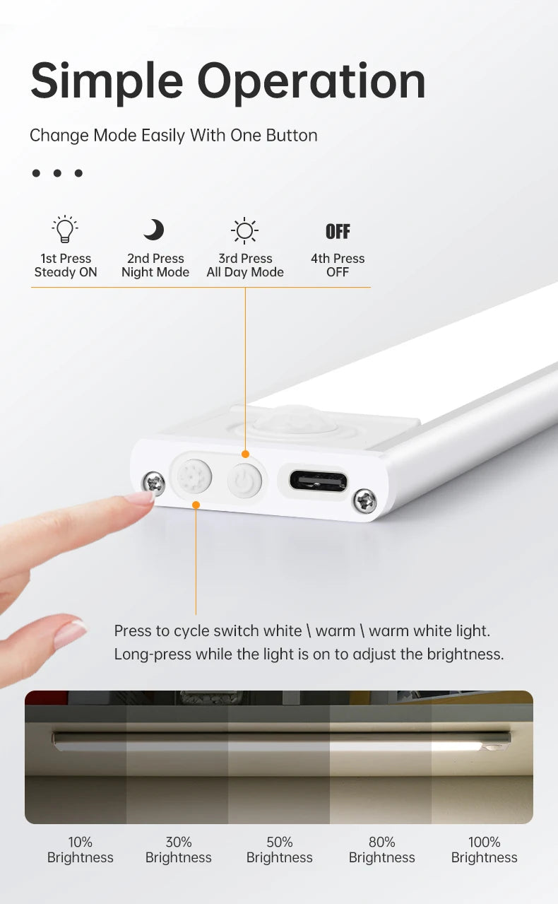 Luz LED Recargable USB con Sensor de Movimiento 50 cm