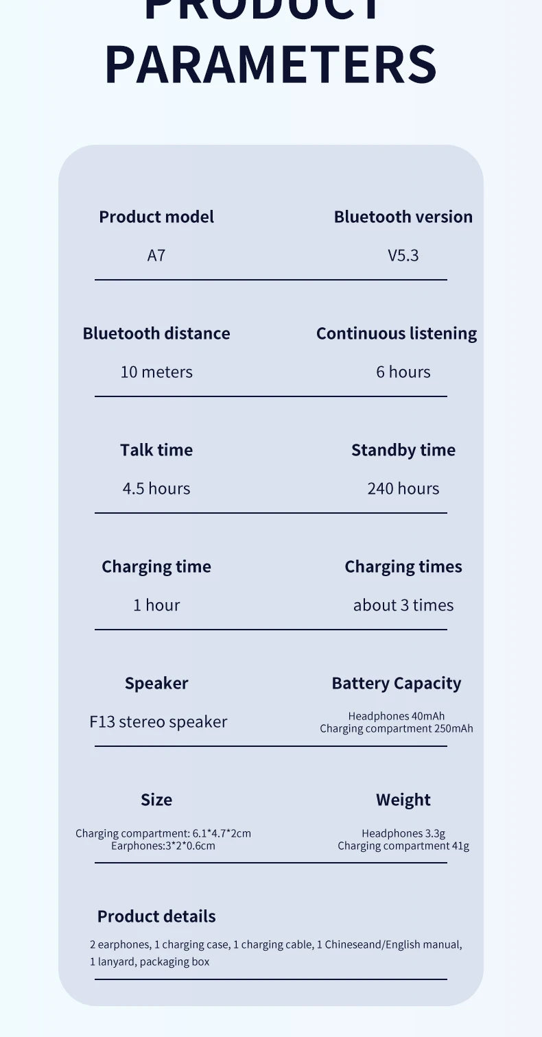 Audífonos Inalámbricos Bluetooth 5.3 A7 Pro TWS HiFi con Micrófono y Estuche de Carga