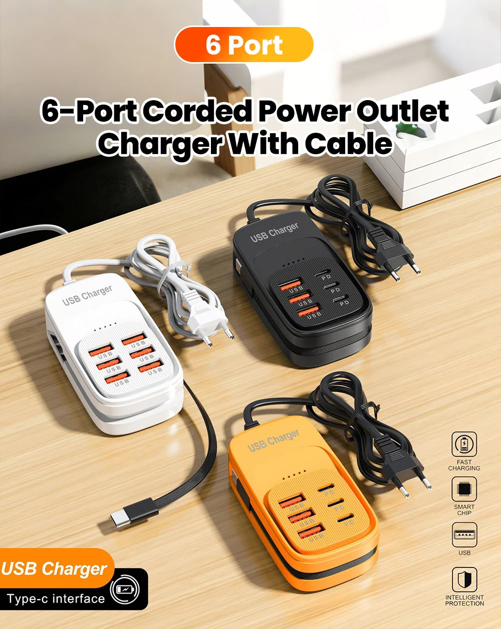 Estación de Carga USB 6 en 1 con Carga Rápida