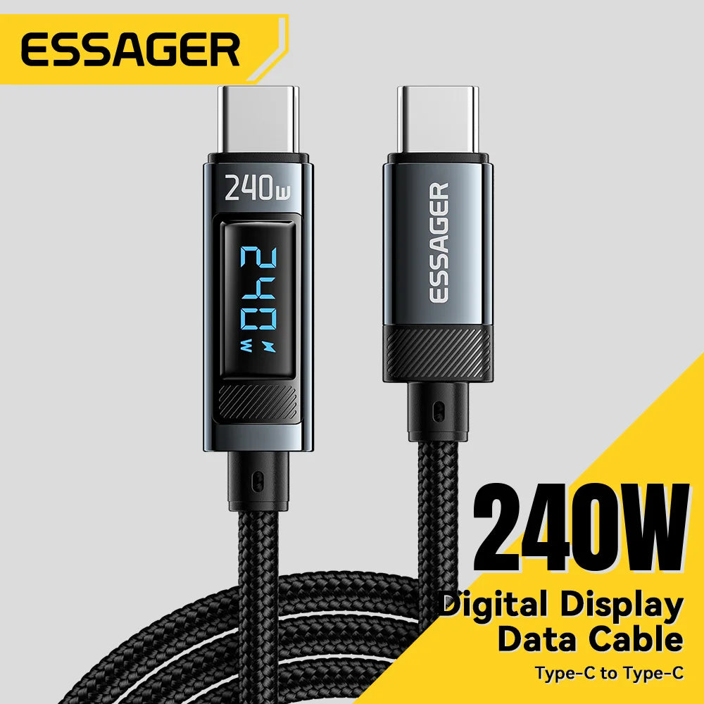 Cable USB-C a USB-C Essager 240W con Pantalla Digital, Carga Rápida