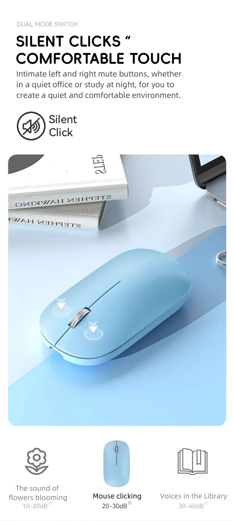 Mouse Inalámbrico Recargable Bluetooth y 2.4G Silencioso con Carga USB Tipo C