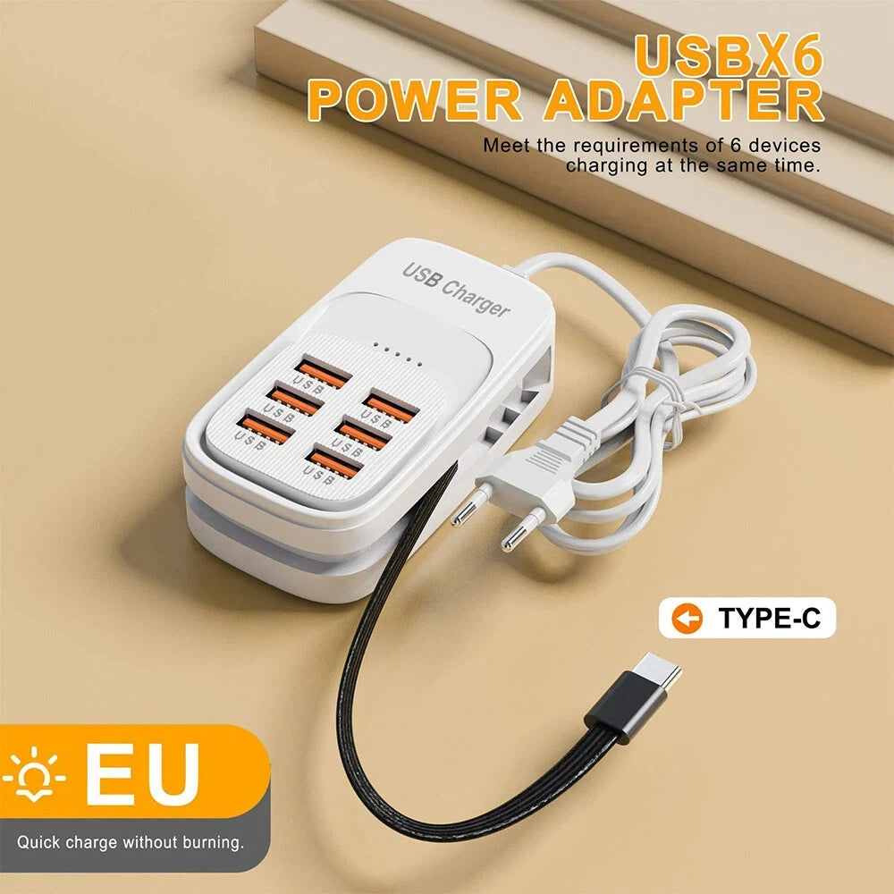 Estación de Carga USB 6 en 1 con Carga Rápida