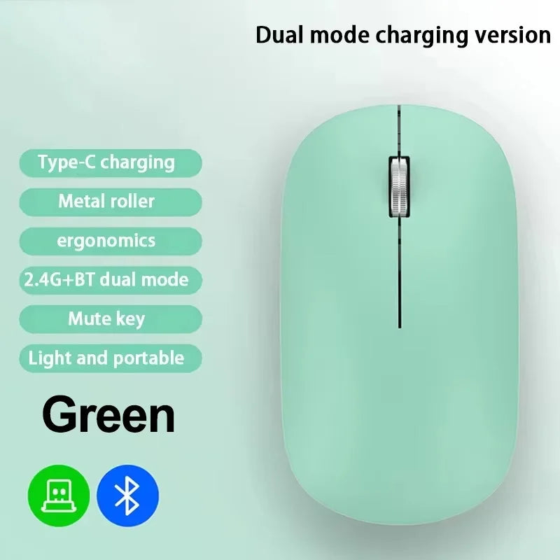 Mouse Inalámbrico Recargable Bluetooth y 2.4G Silencioso con Carga USB Tipo C