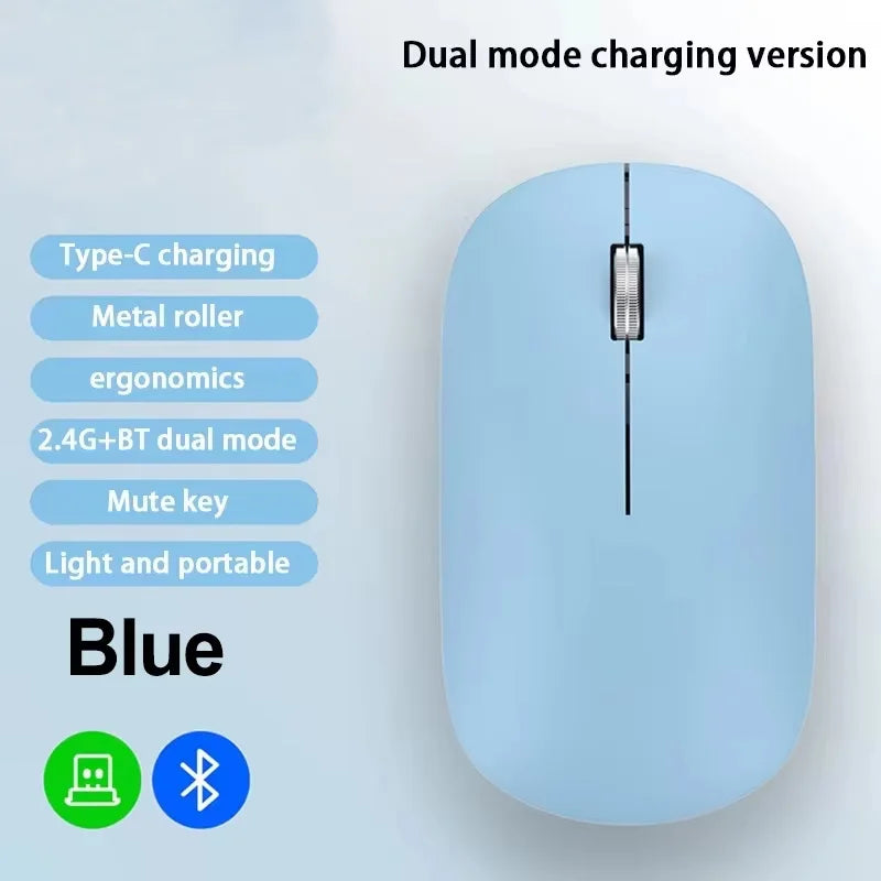 Mouse Inalámbrico Recargable Bluetooth y 2.4G Silencioso con Carga USB Tipo C