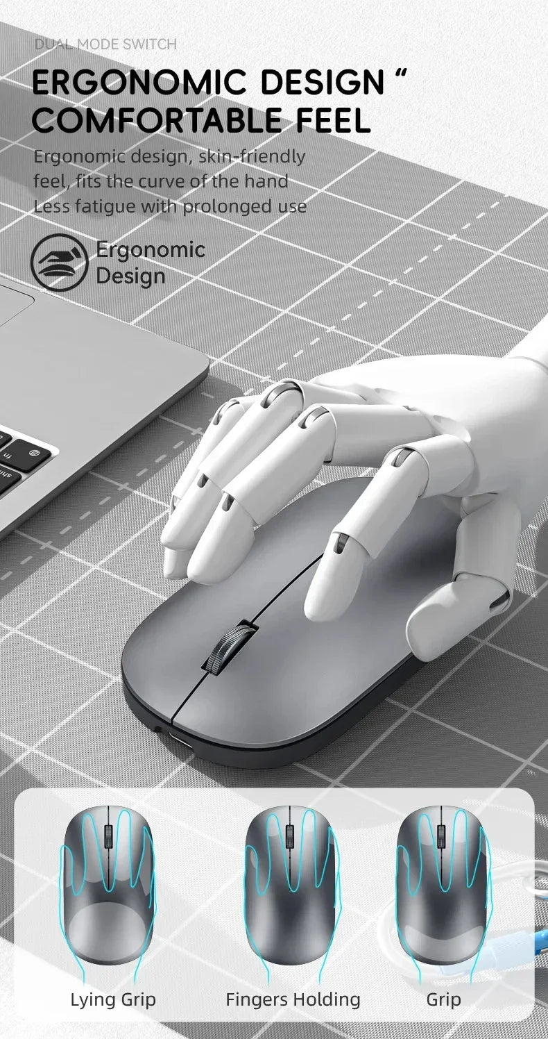 Mouse Inalámbrico Recargable Bluetooth y 2.4G Silencioso con Carga USB Tipo C