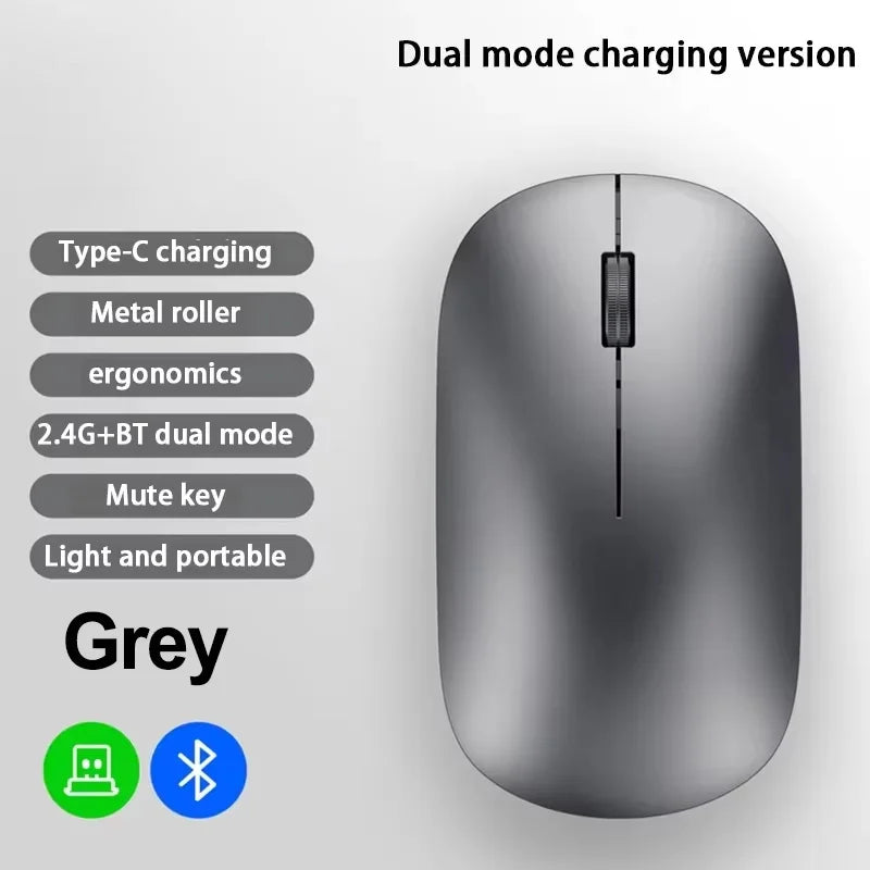 Mouse Inalámbrico Recargable Bluetooth y 2.4G Silencioso con Carga USB Tipo C
