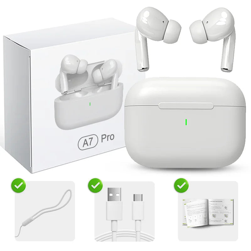 Audífonos Inalámbricos Bluetooth 5.3 A7 Pro TWS HiFi con Micrófono y Estuche de Carga