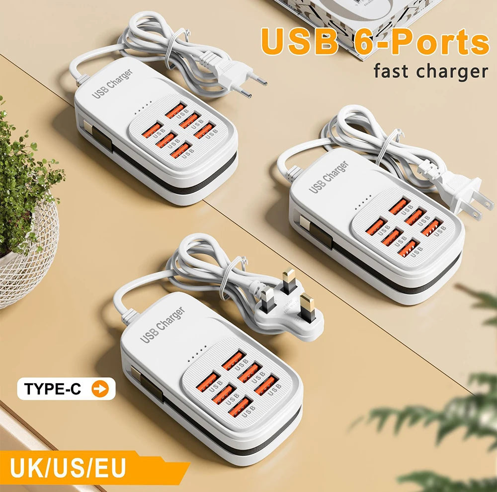 Estación de Carga USB 6 en 1 con Carga Rápida