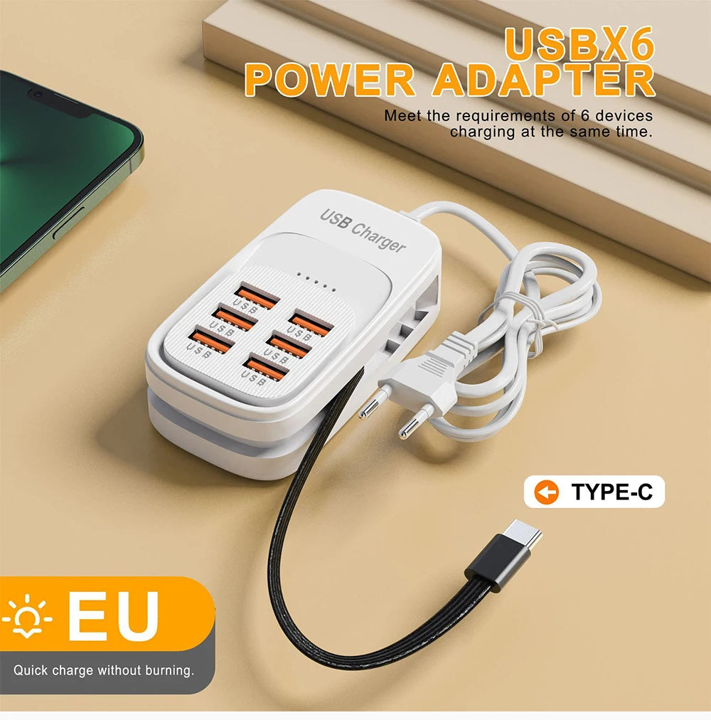 Estación de Carga USB 6 en 1 con Carga Rápida
